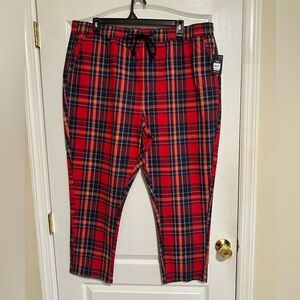 Men’s No Boundaries Red Plaid Joggers 2XL NWT Pockets Slim Tapered